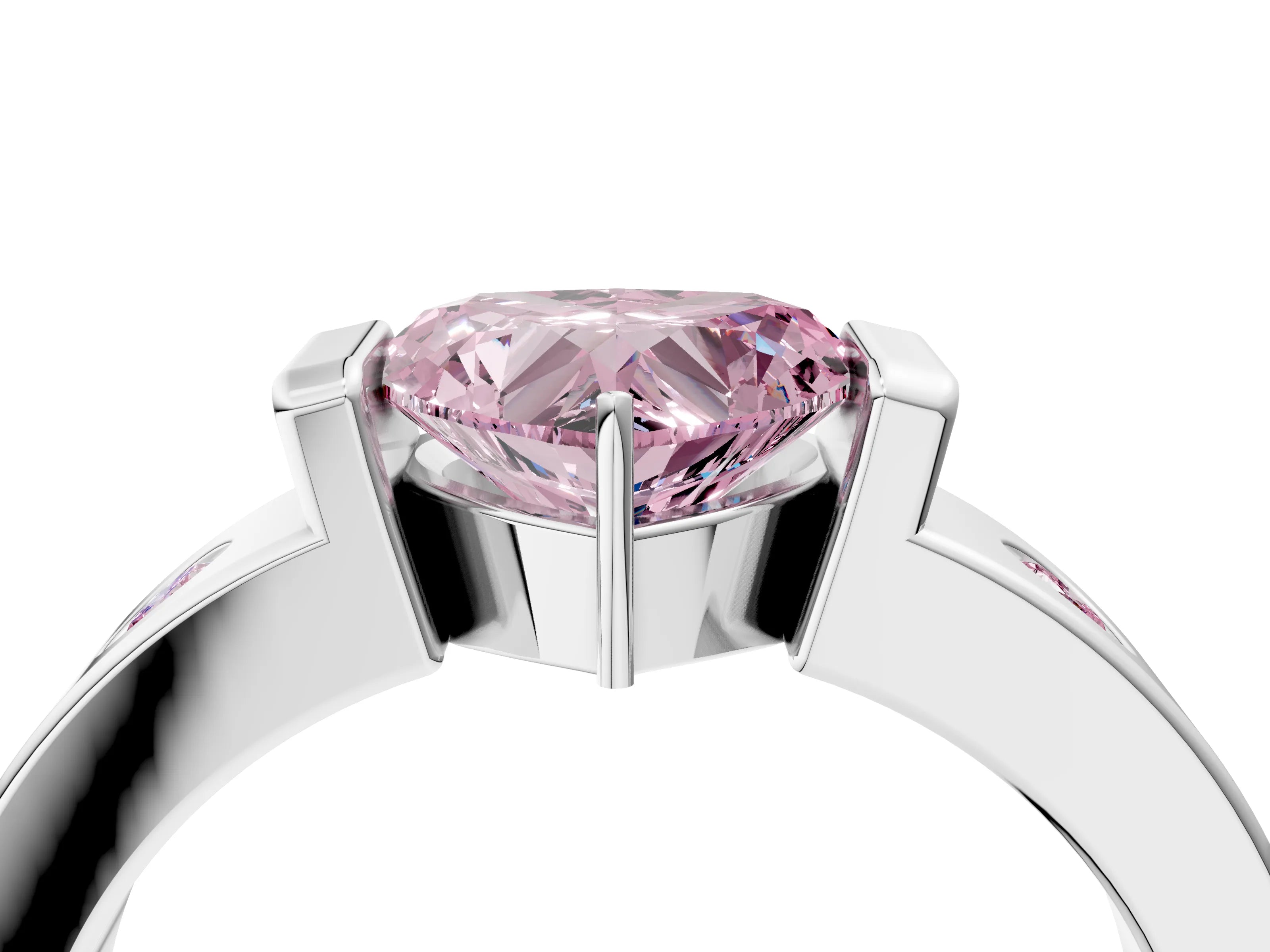 White gold Fancy Pink Heart Cut Brilliant Channel-Set Diamond Ring with Bezel Prong Setting_4