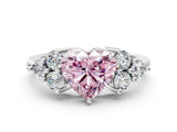 White gold Fancy Pink Heart Cut Brilliant Diamond Cluster Accent Solitaire Ring with Prong Setting_24