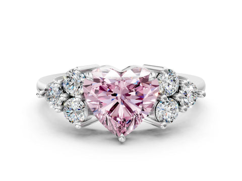 White gold Fancy Pink Heart Cut Brilliant Diamond Cluster Accent Solitaire Ring with Prong Setting_24