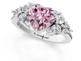 White gold Fancy Pink Heart Cut Brilliant Diamond Cluster Accent Solitaire Ring with Prong Setting_25