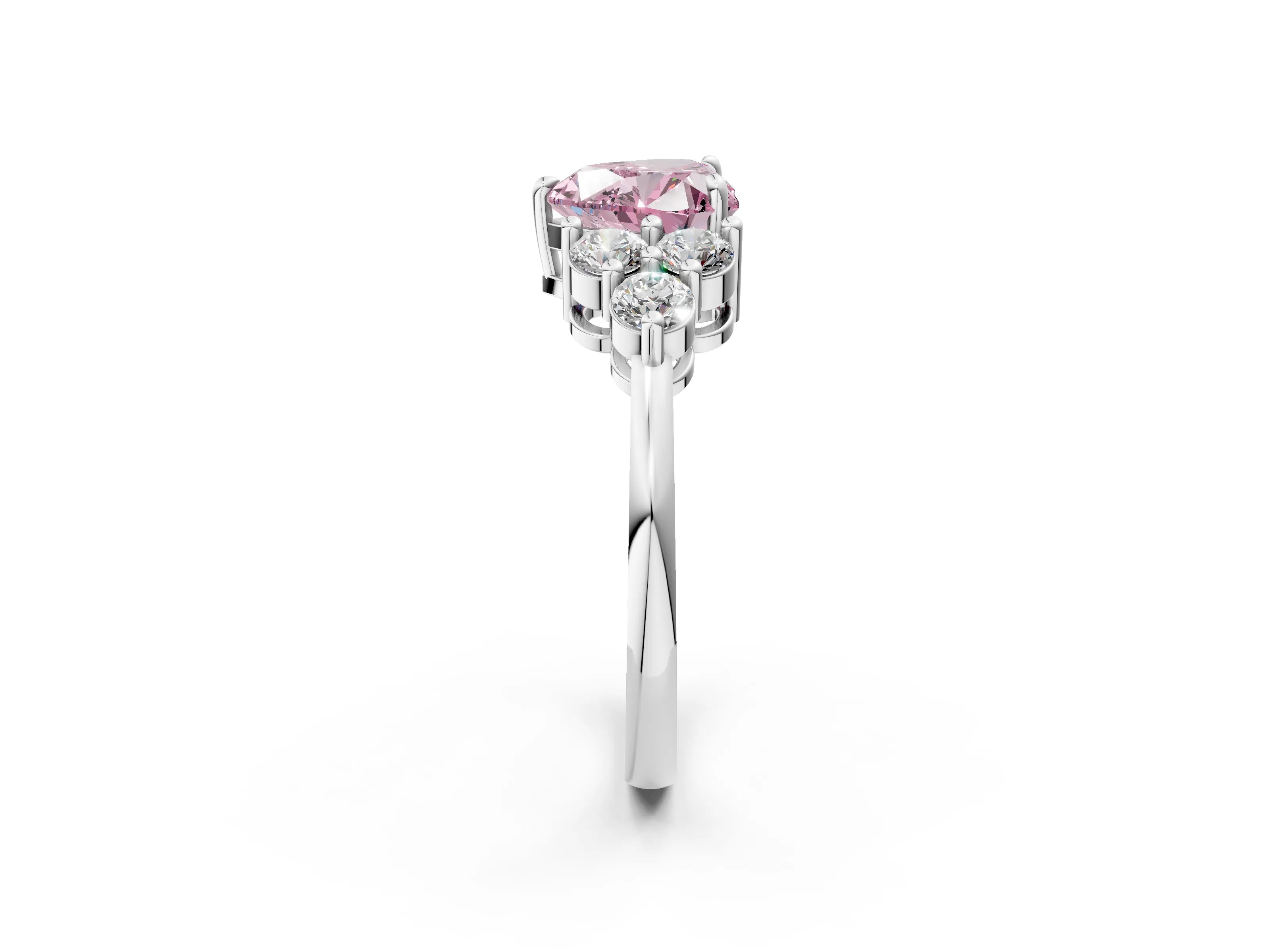 White gold Fancy Pink Heart Cut Brilliant Diamond Cluster Accent Solitaire Ring with Prong Setting_26