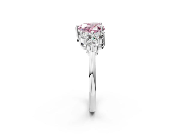 Platinum Fancy Pink Heart Cut Brilliant Diamond Cluster Accent Solitaire Ring with Prong Setting