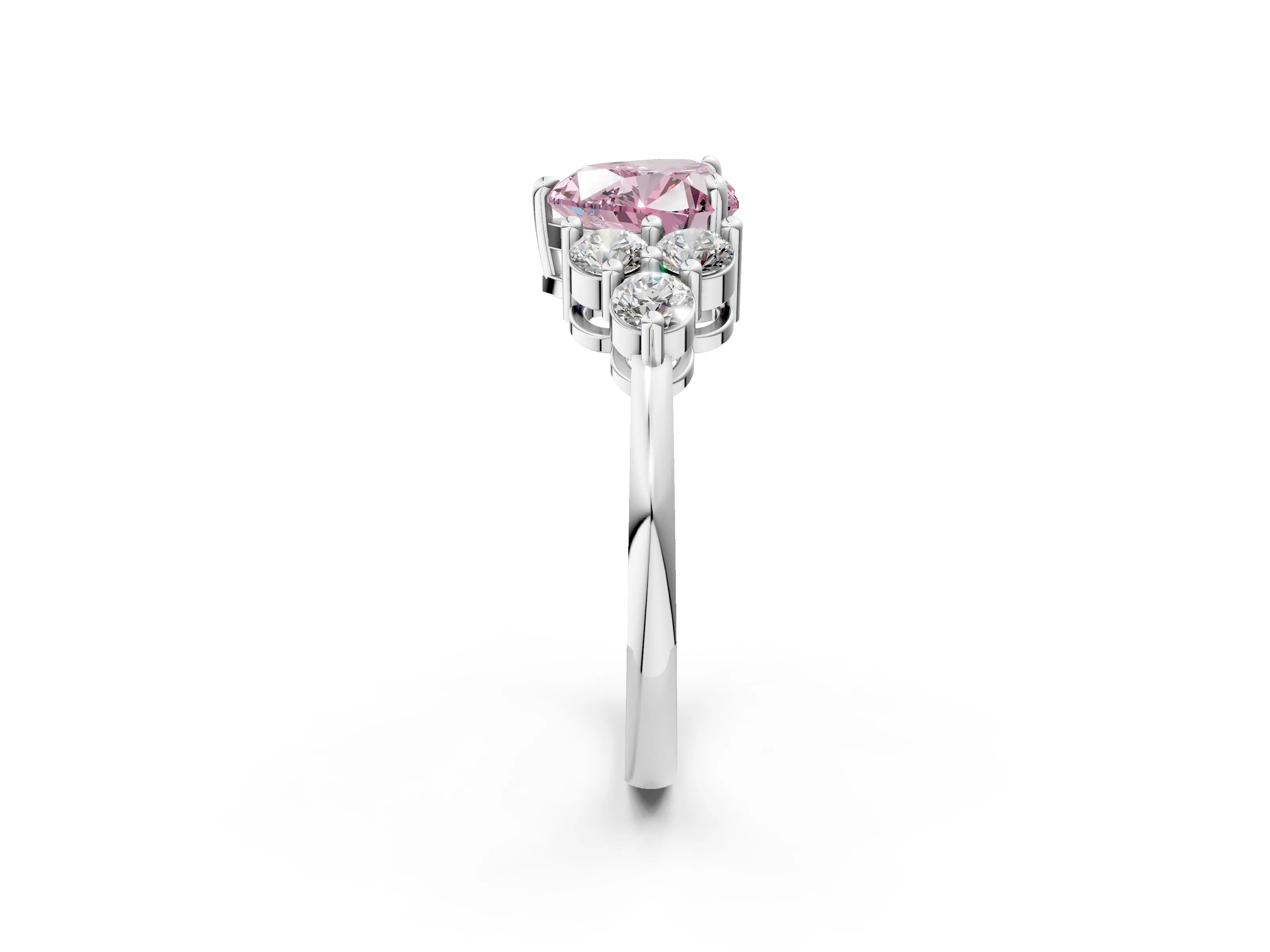White gold Fancy Pink Heart Cut Brilliant Diamond Cluster Accent Solitaire Ring with Prong Setting_2