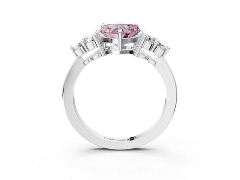 White gold Fancy Pink Heart Cut Brilliant Diamond Cluster Accent Solitaire Ring with Prong Setting_3