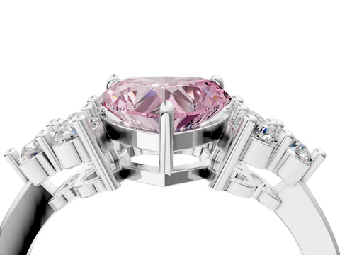 White gold Fancy Pink Heart Cut Brilliant Diamond Cluster Accent Solitaire Ring with Prong Setting_4