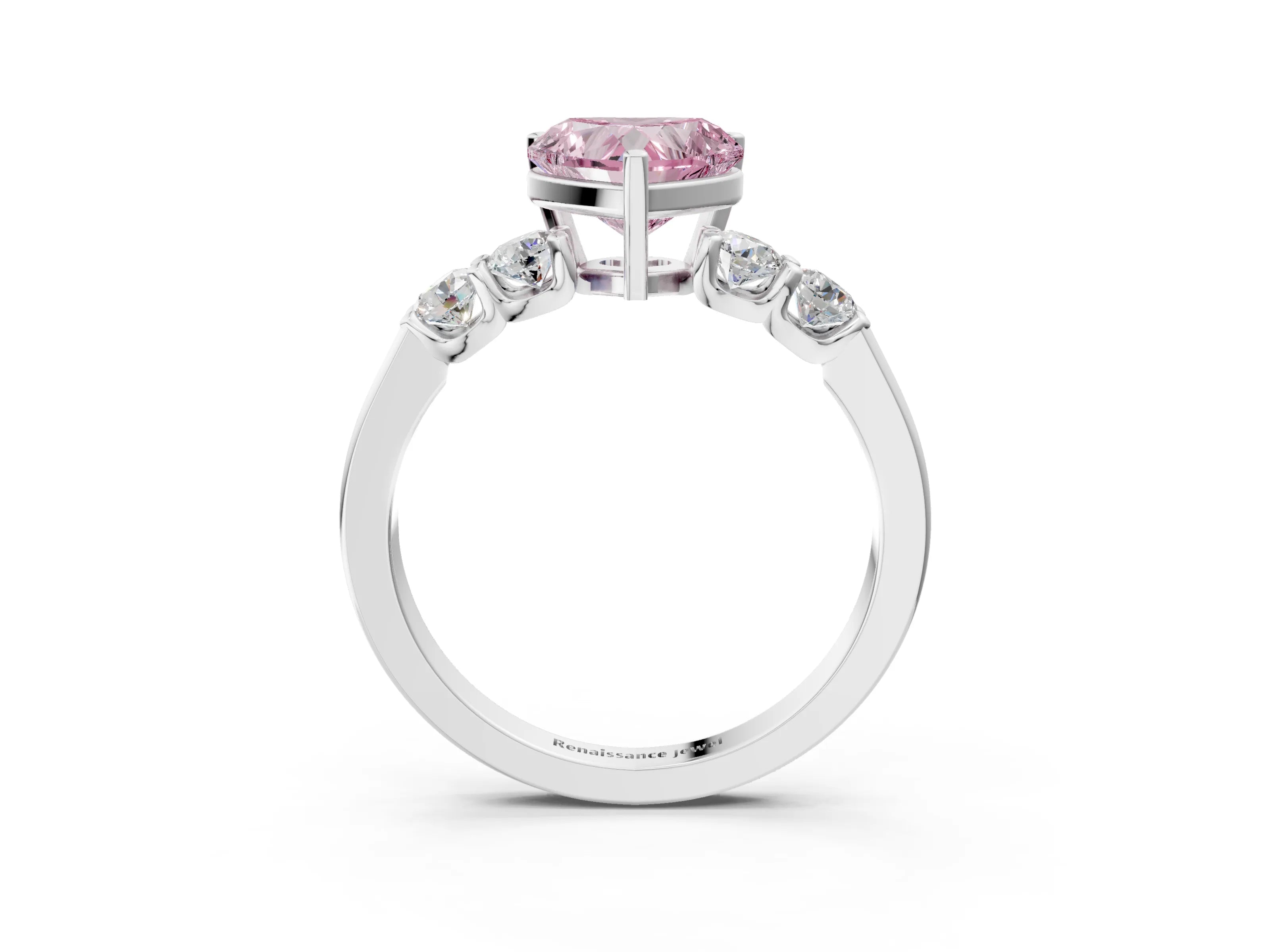 White gold Fancy Pink Heart Cut Brilliant Diamond Five-Stone Engagement Ring with Prong Setting on a Classic Band_6