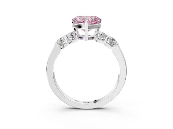 White gold Fancy Pink Heart Cut Brilliant Diamond Five-Stone Engagement Ring with Prong Setting on a Classic Band