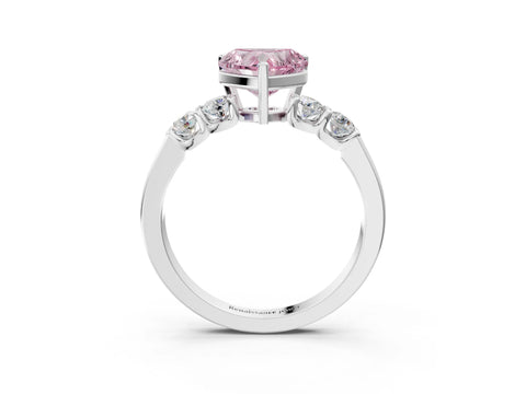 White gold Fancy Pink Heart Cut Brilliant Diamond Five-Stone Engagement Ring with Prong Setting on a Classic Band_6