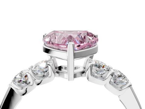 White gold Fancy Pink Heart Cut Brilliant Diamond Five-Stone Engagement Ring with Prong Setting on a Classic Band_7