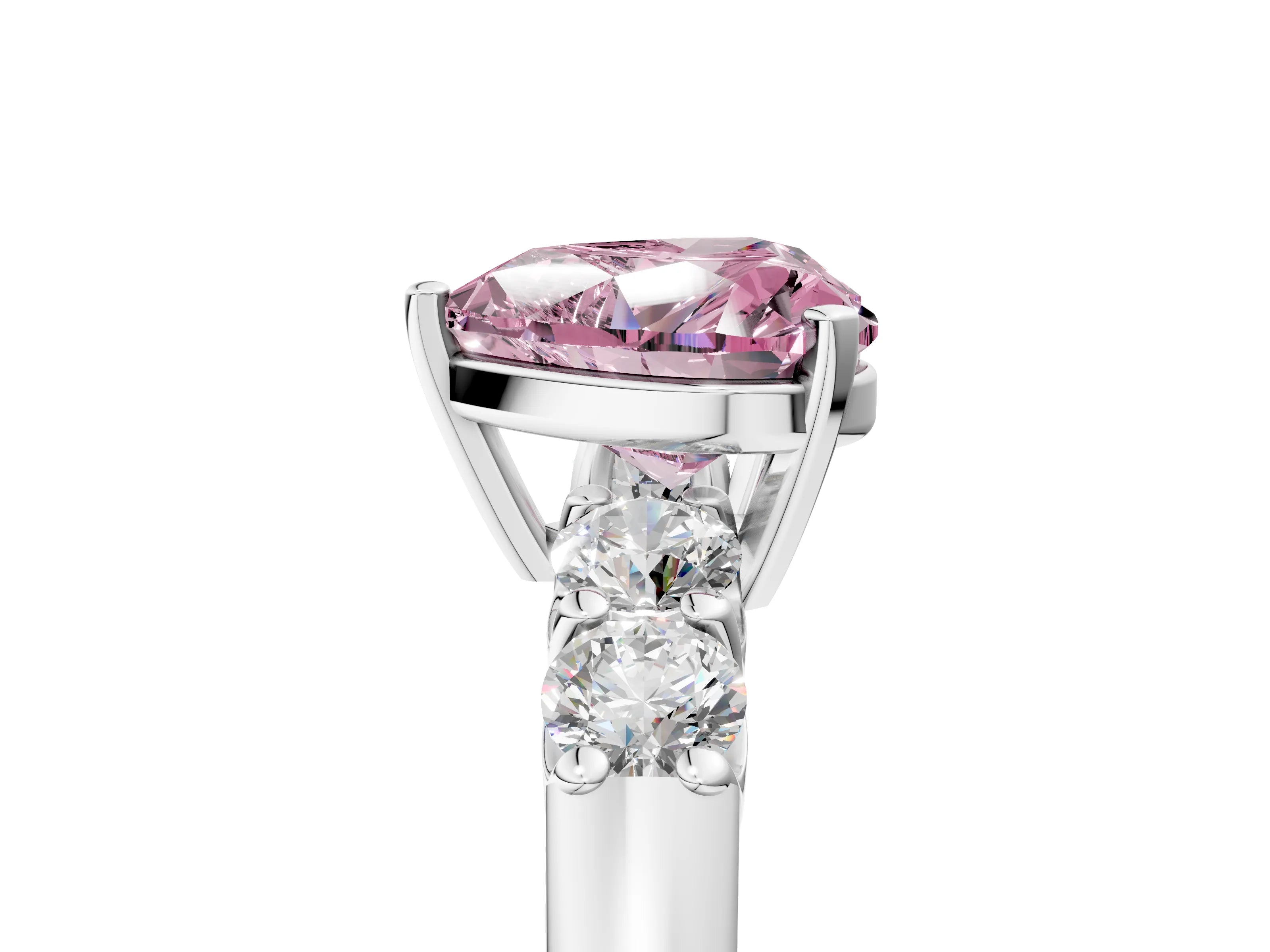 White gold Fancy Pink Heart Cut Brilliant Diamond Five-Stone Engagement Ring with Prong Setting on a Classic Band_8