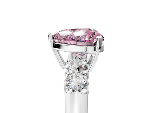 White gold Fancy Pink Heart Cut Brilliant Diamond Five-Stone Engagement Ring with Prong Setting on a Classic Band_8