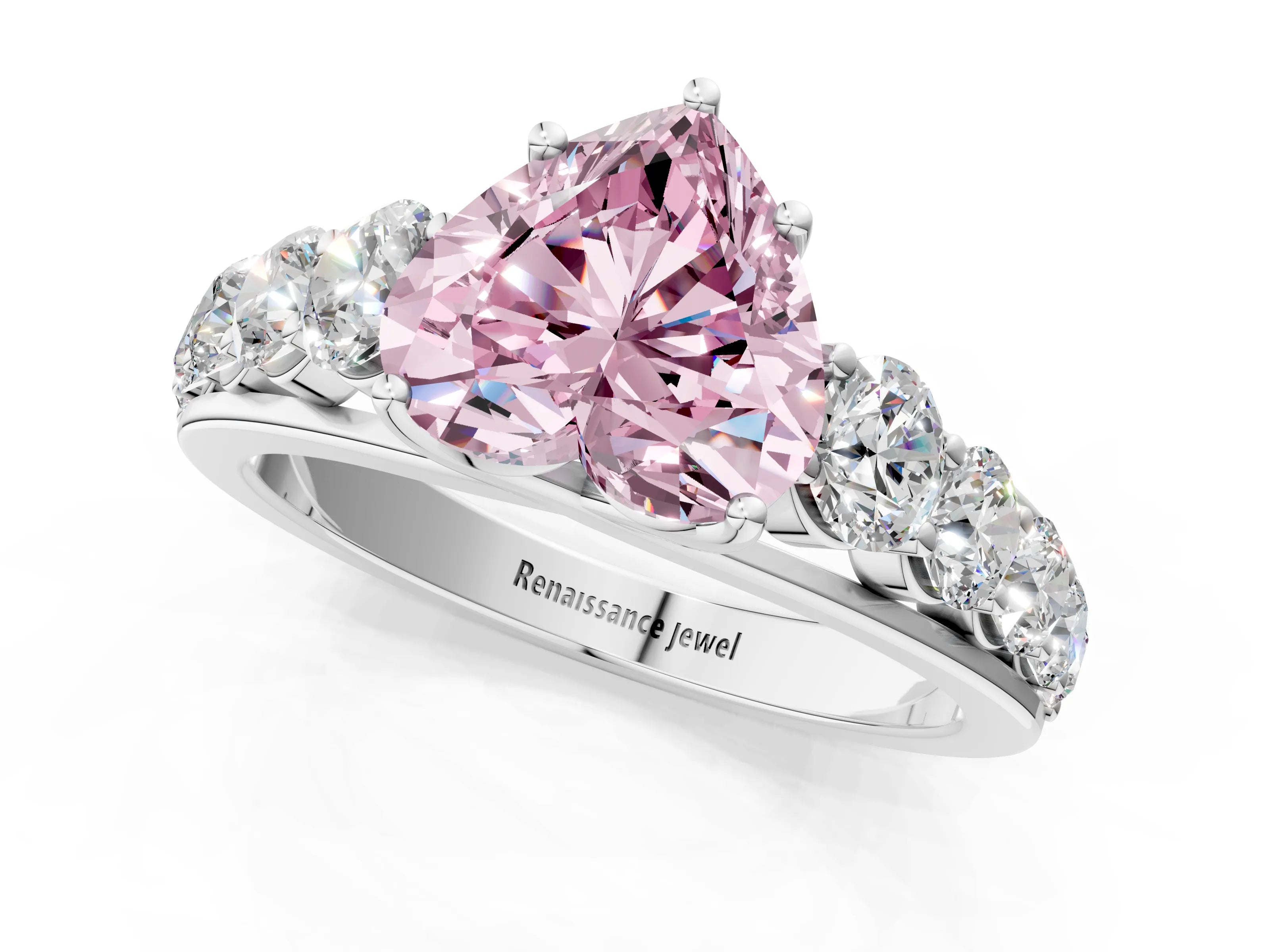 White gold Fancy Pink Heart Cut Brilliant Diamond Pavé Band with Six-Prong Setting_1