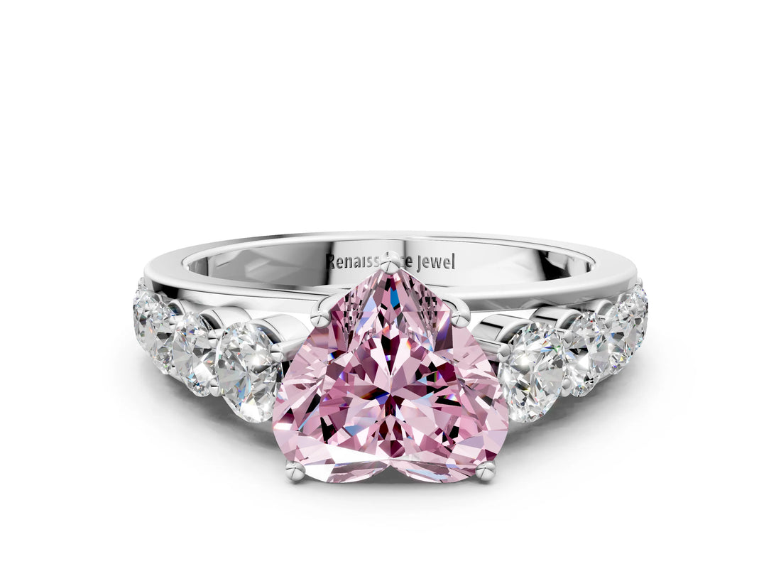 White gold Fancy Pink Heart Cut Brilliant Diamond Pavé Band with Six-Prong Setting_12