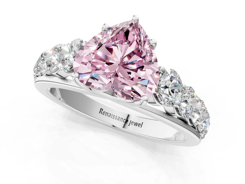 White gold Fancy Pink Heart Cut Brilliant Diamond Pavé Band with Six-Prong Setting_1