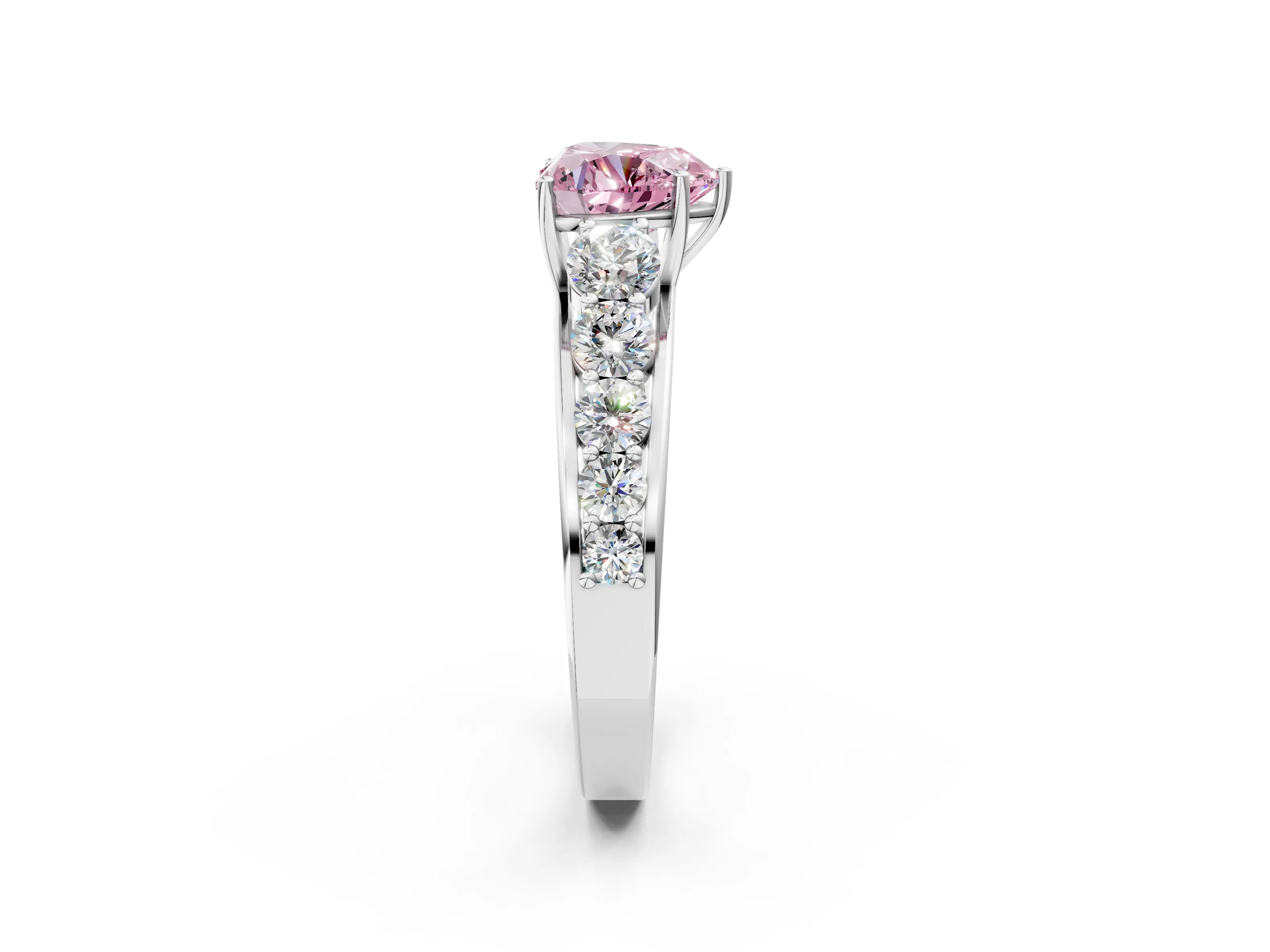 White gold Fancy Pink Heart Cut Brilliant Diamond Pavé Band with Six-Prong Setting_2