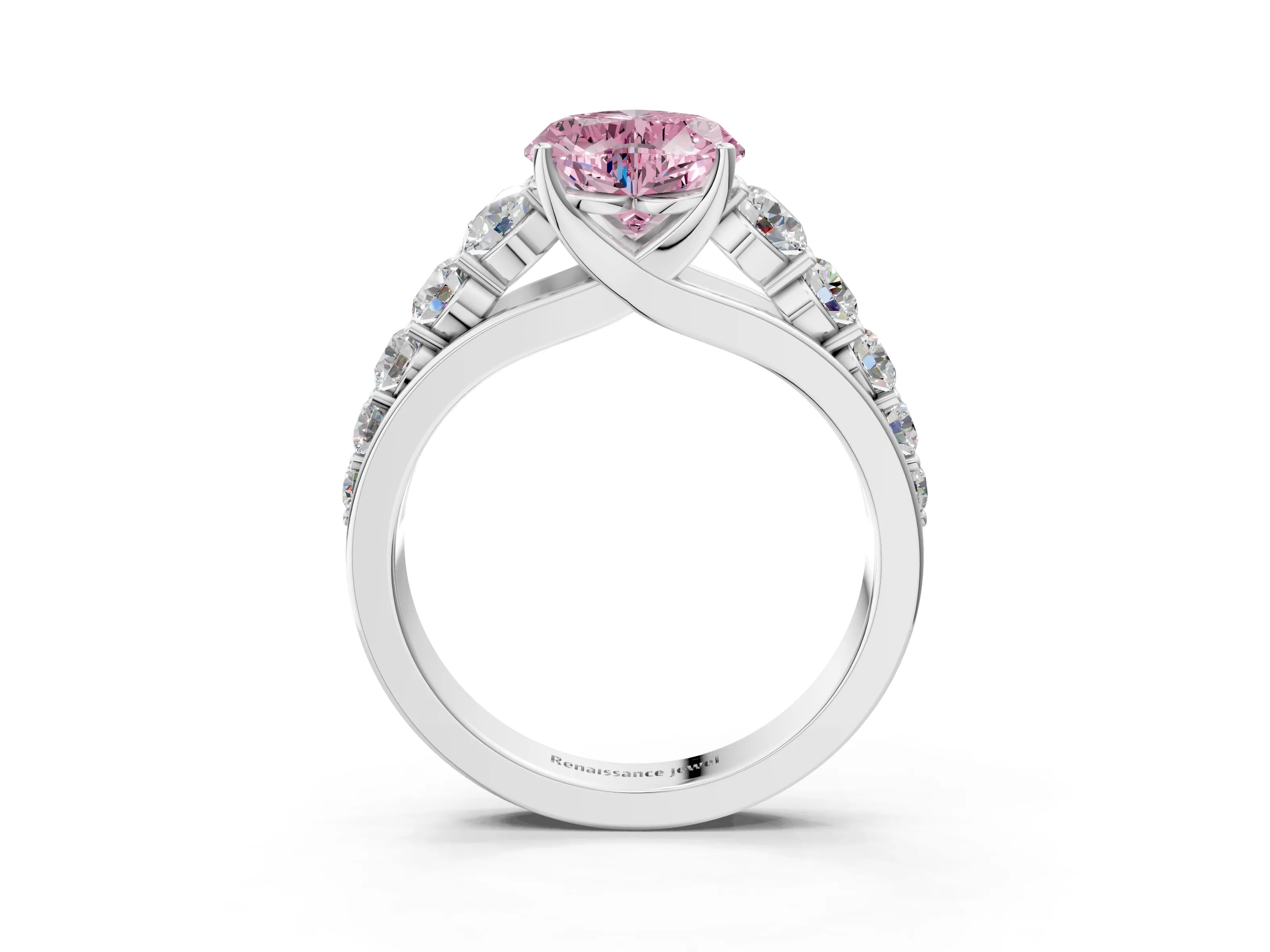 White gold Fancy Pink Heart Cut Brilliant Diamond Pavé Band with Six-Prong Setting_3