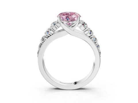 White gold Fancy Pink Heart Cut Brilliant Diamond Pavé Band with Six-Prong Setting_3