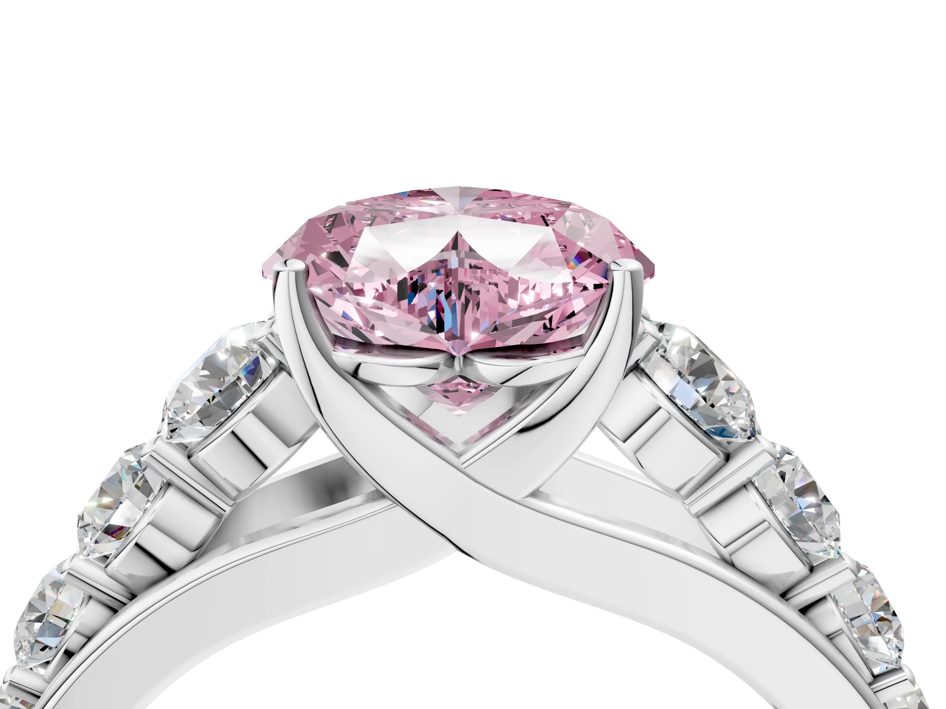 White gold Fancy Pink Heart Cut Brilliant Diamond Pavé Band with Six-Prong Setting_4