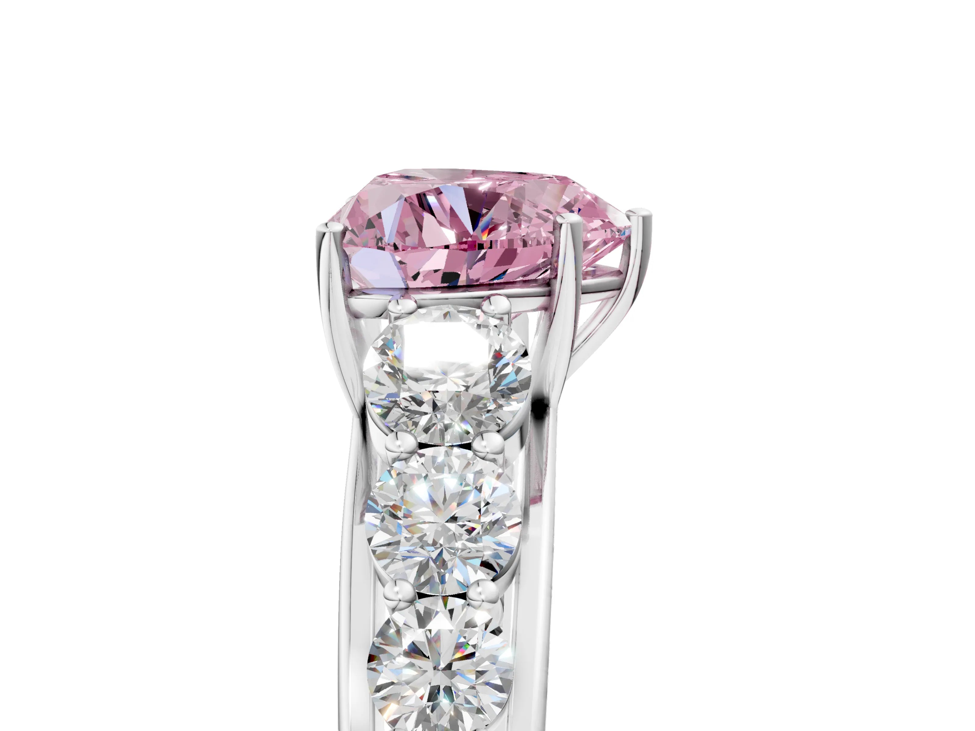 White gold Fancy Pink Heart Cut Brilliant Diamond Pavé Band with Six-Prong Setting_5