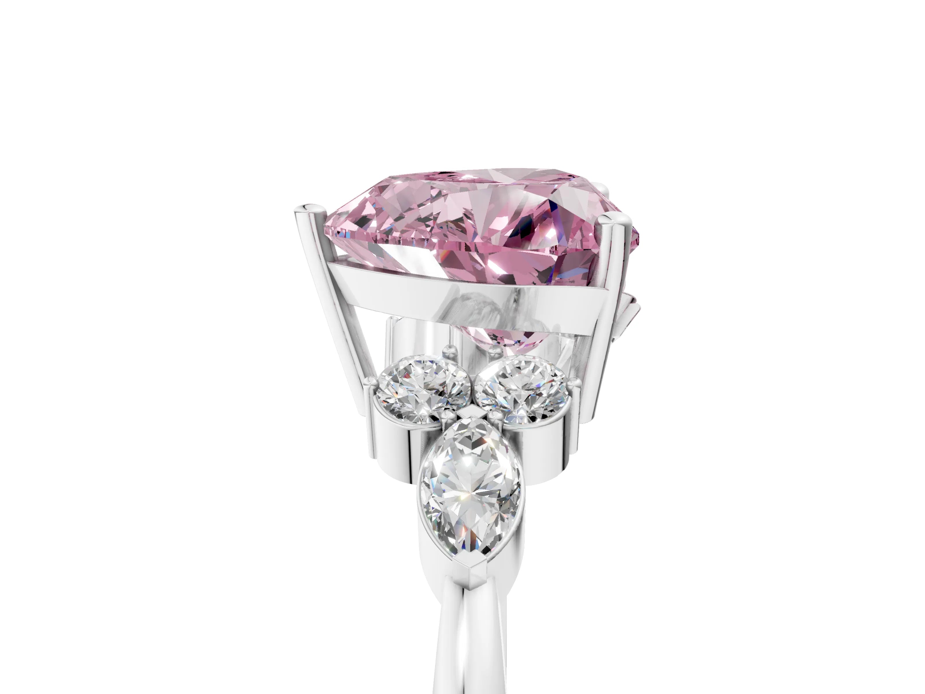 White gold Fancy Pink Heart Cut Brilliant Diamond Solitaire Ring with Pear Side Stones and Four-Prong Setting_11