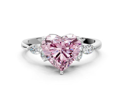 White gold Fancy Pink Heart Cut Brilliant Diamond Solitaire Ring with Pear Side Stones and Four-Prong Setting_6