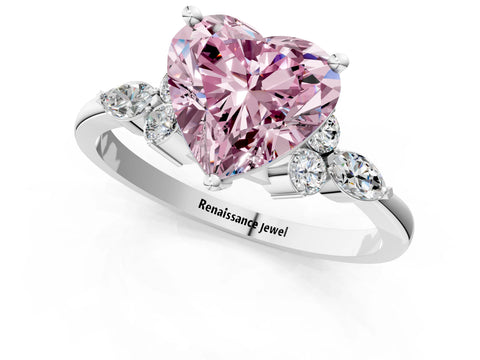 White gold Fancy Pink Heart Cut Brilliant Diamond Solitaire Ring with Pear Side Stones and Four-Prong Setting_7