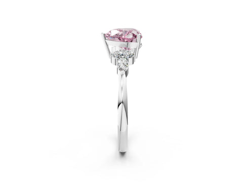 White gold Fancy Pink Heart Cut Brilliant Diamond Solitaire Ring with Pear Side Stones and Four-Prong Setting_8