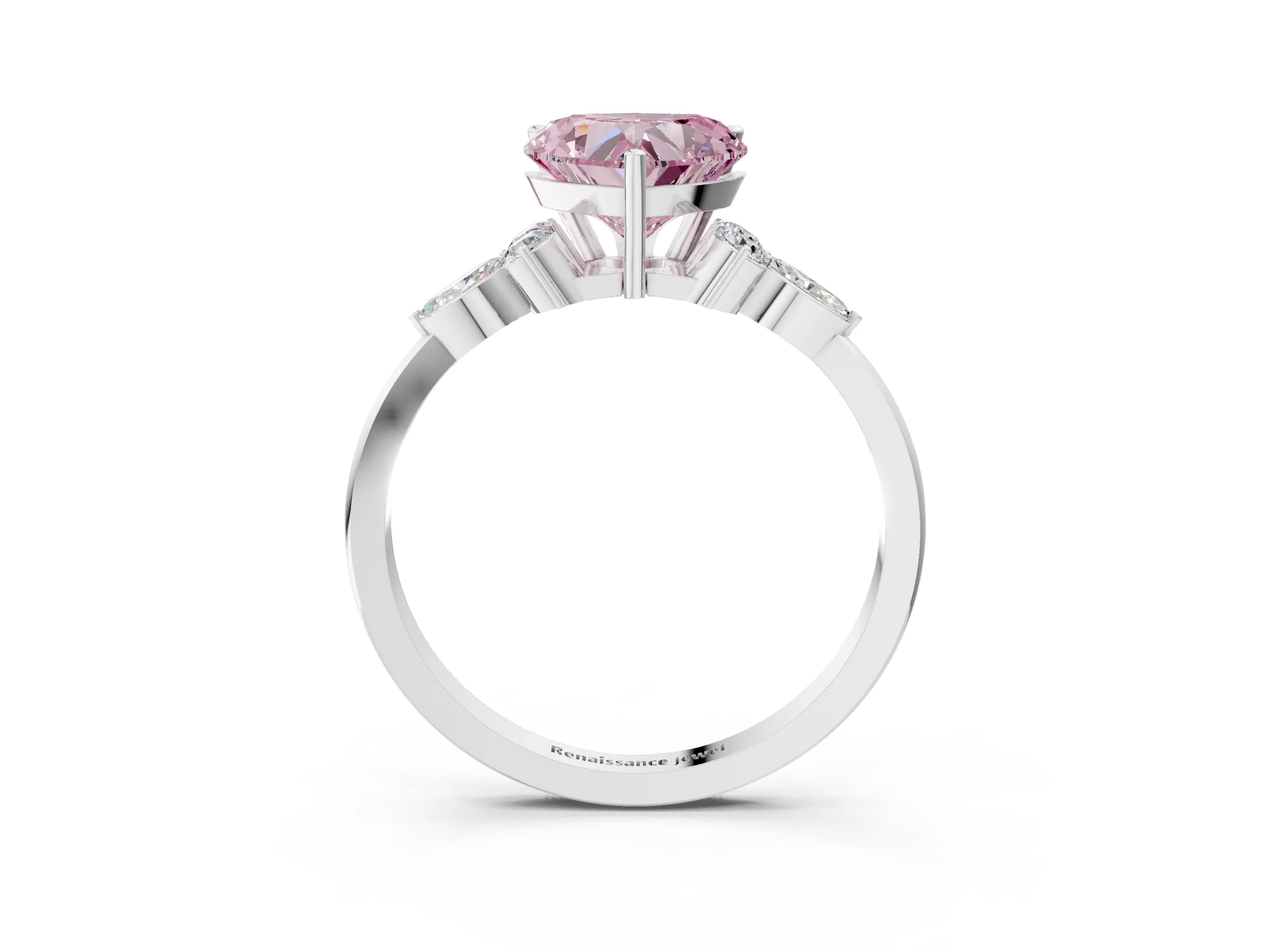 White gold Fancy Pink Heart Cut Brilliant Diamond Solitaire Ring with Pear Side Stones and Four-Prong Setting_9