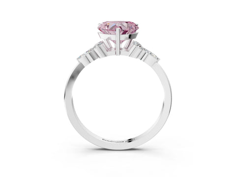 White gold Fancy Pink Heart Cut Brilliant Diamond Solitaire Ring with Pear Side Stones and Four-Prong Setting_9