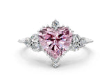 White gold Fancy Pink Heart Cut Brilliant Diamond with Cluster Setting on a Beaded Band and Four-Prong Setting