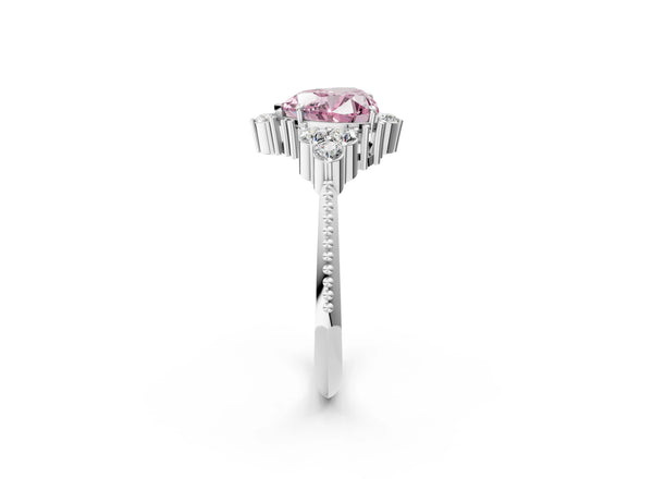 Platinum Fancy Pink Heart Cut Brilliant Diamond with Cluster Setting on a Beaded Band and Four-Prong Setting