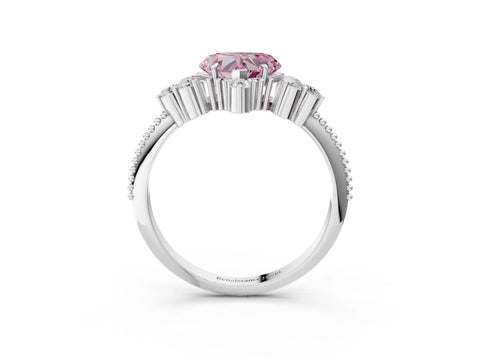 White gold Fancy Pink Heart Cut Brilliant Diamond with Cluster Setting on a Beaded Band and Four-Prong Setting_21