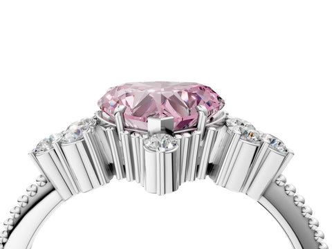 White gold Fancy Pink Heart Cut Brilliant Diamond with Cluster Setting on a Beaded Band and Four-Prong Setting_22