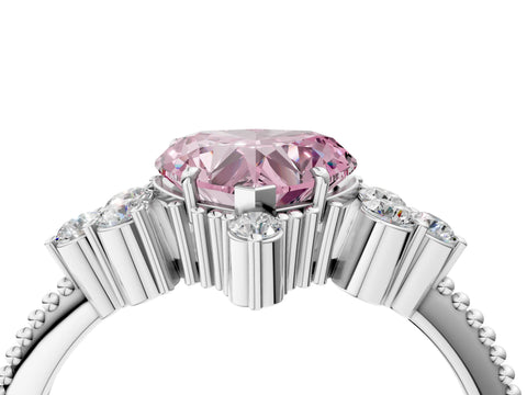 White gold Fancy Pink Heart Cut Brilliant Diamond with Cluster Setting on a Beaded Band and Four-Prong Setting_4