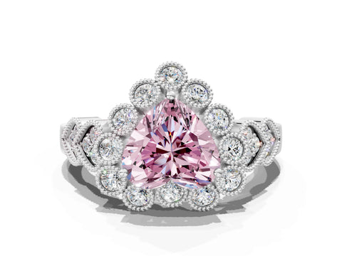 White gold Fancy Pink Heart Cut Brilliant Milgrain Pave Heart Band Solitaire Ring_12