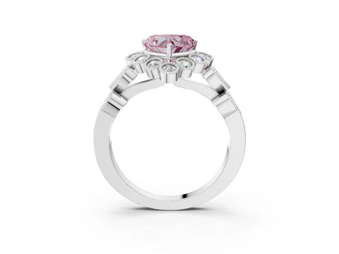 White gold Fancy Pink Heart Cut Brilliant Milgrain Pave Heart Band Solitaire Ring_15