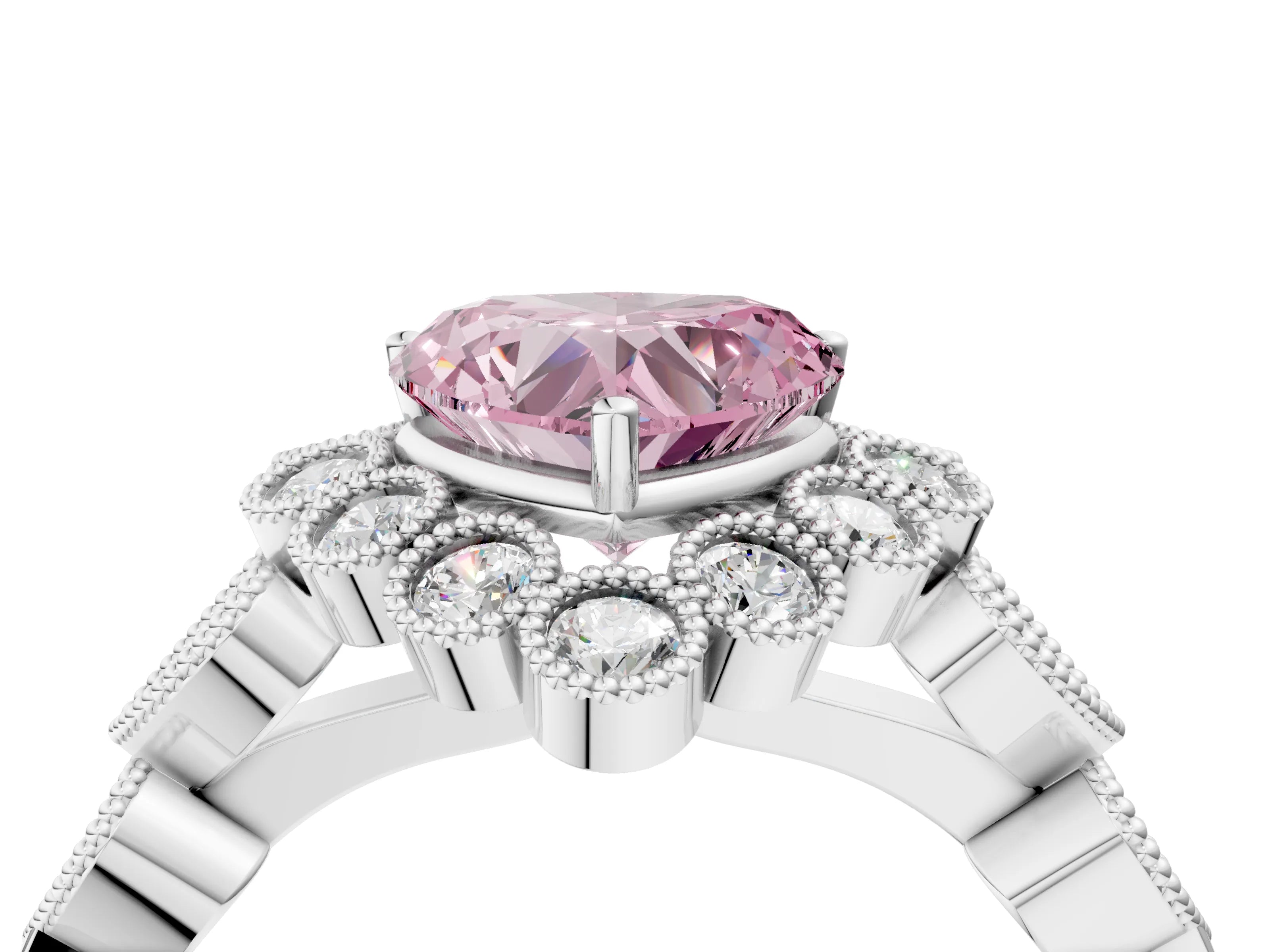 White gold Fancy Pink Heart Cut Brilliant Milgrain Pave Heart Band Solitaire Ring_16