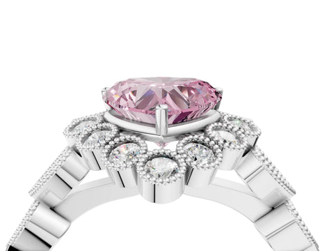 White gold Fancy Pink Heart Cut Brilliant Milgrain Pave Heart Band Solitaire Ring_16