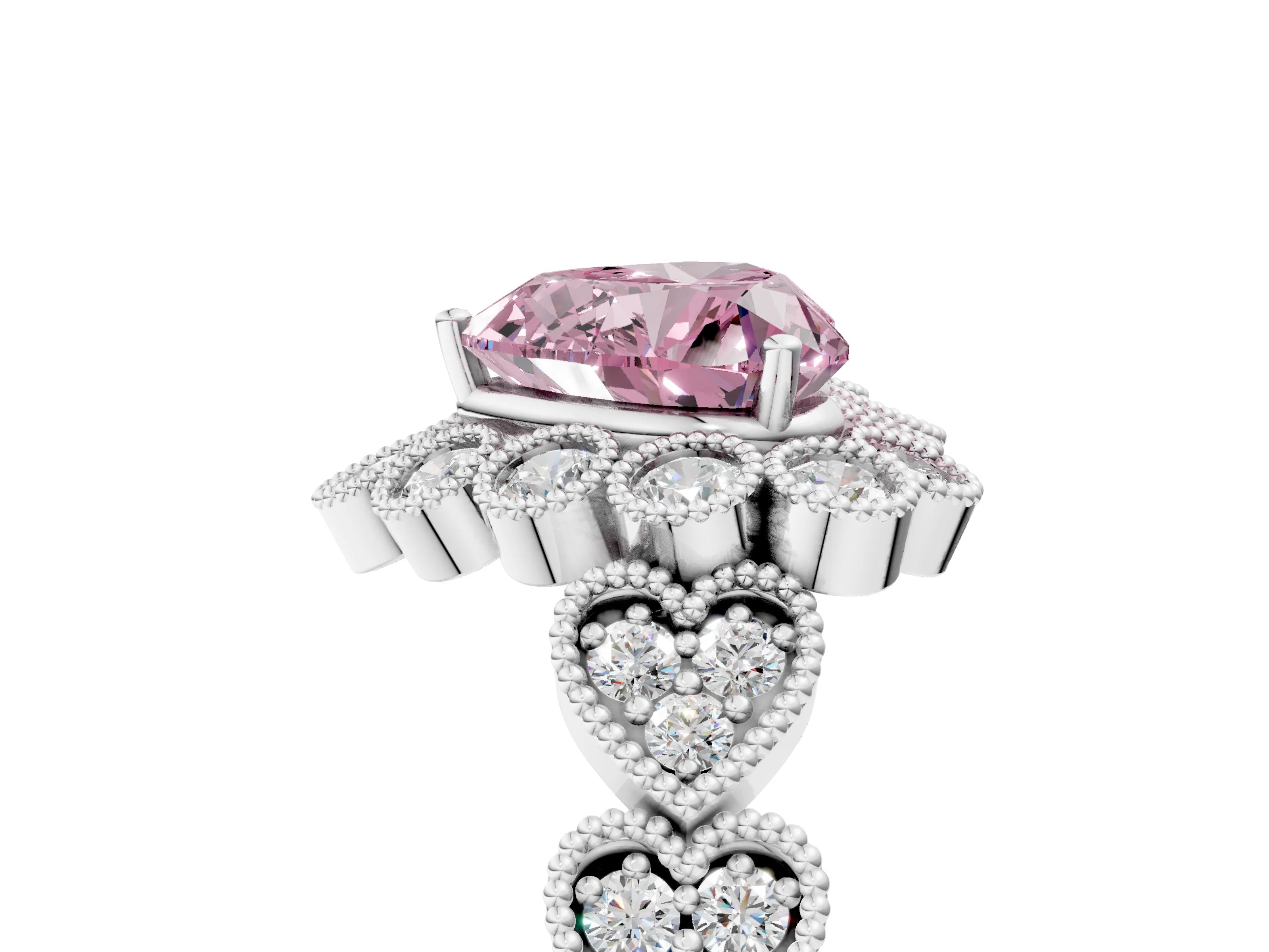 White gold Fancy Pink Heart Cut Brilliant Milgrain Pave Heart Band Solitaire Ring_17