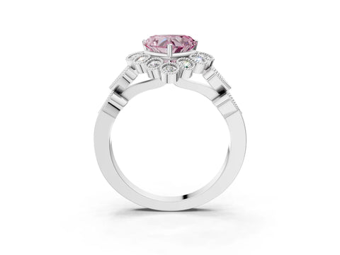 White gold Fancy Pink Heart Cut Brilliant Milgrain Pave Heart Band Solitaire Ring_3