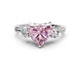 White gold Fancy Pink Heart Cut Brilliant Three-Stone Diamond Ring with Pavé Band and Four-Prong Setting_15