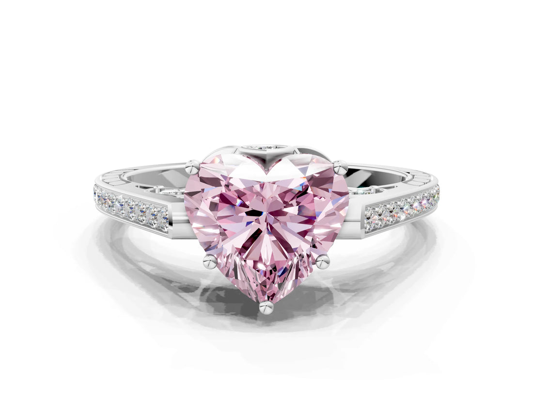 White gold Fancy Pink Heart  Cut Cathedral Pave Diamond Engagement Ring with Six-Prong Setting_31