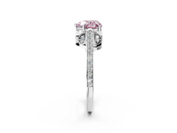 Platinum Fancy Pink Heart  Cut Cathedral Pave Diamond Engagement Ring with Six-Prong Setting