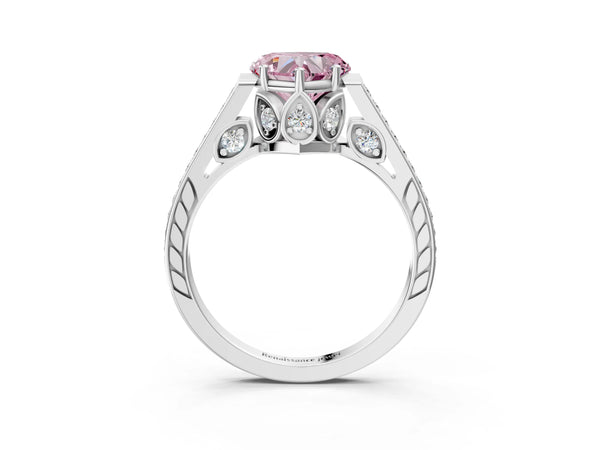 Platinum Fancy Pink Heart  Cut Cathedral Pave Diamond Engagement Ring with Six-Prong Setting