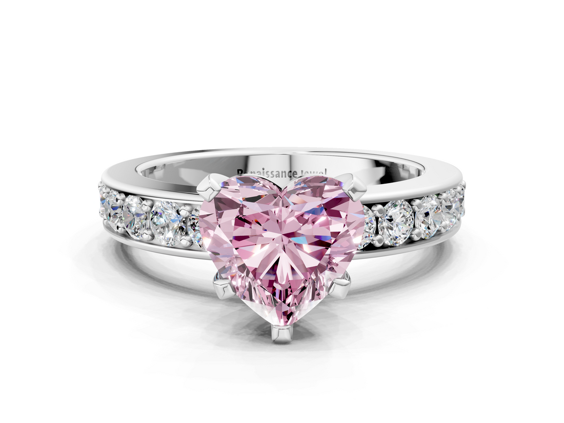 White gold Fancy Pink Heart  Cut Channel Set Diamond Engagement Ring with Four-Prong Setting_218