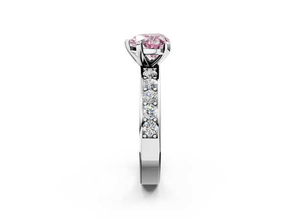 White gold Fancy Pink Heart  Cut Channel Set Diamond Engagement Ring with Four-Prong Setting