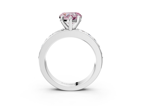 White gold Fancy Pink Heart  Cut Channel Set Diamond Engagement Ring with Four-Prong Setting