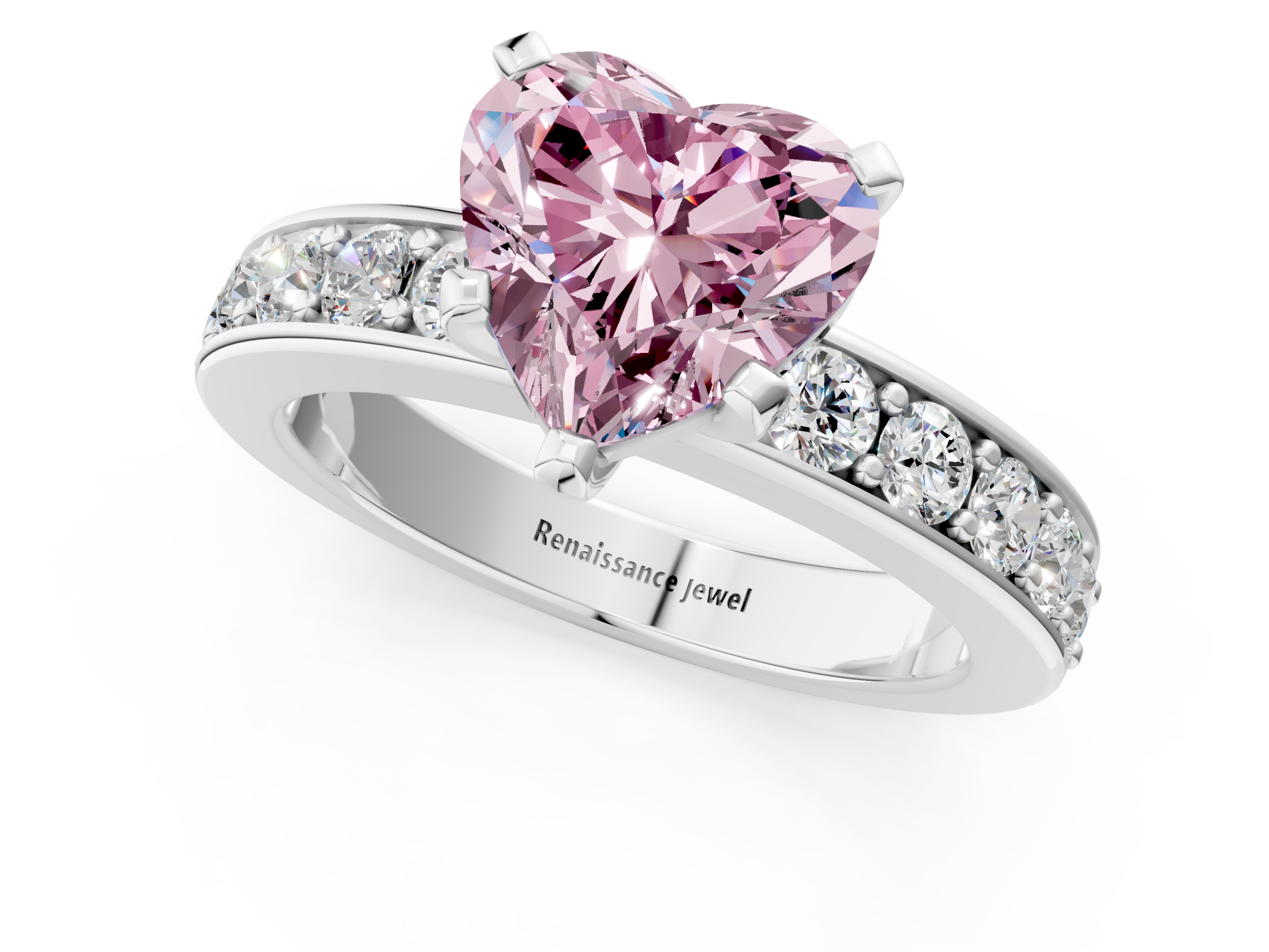 White gold Fancy Pink Heart  Cut Channel Set Diamond Engagement Ring with Four-Prong Setting_239