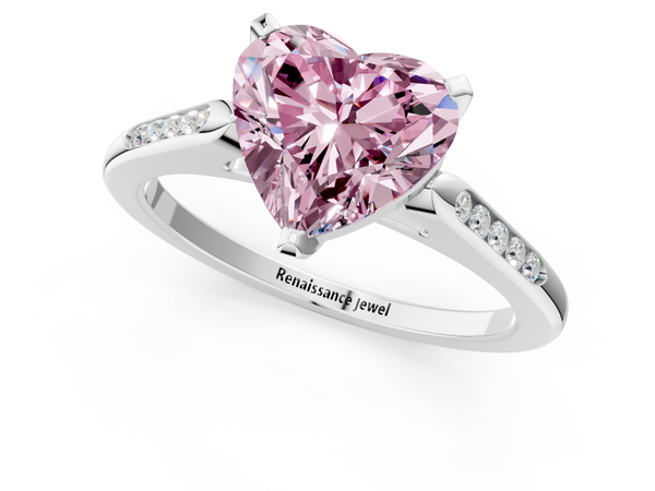 Platinum Fancy Pink Heart  Cut Channel Set Solitaire Engagement Ring with Four-Prong Setting