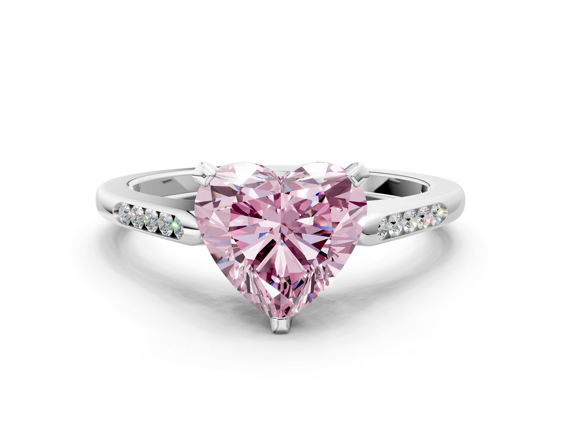 White gold Fancy Pink Heart  Cut Channel Set Solitaire Engagement Ring with Four-Prong Setting_208